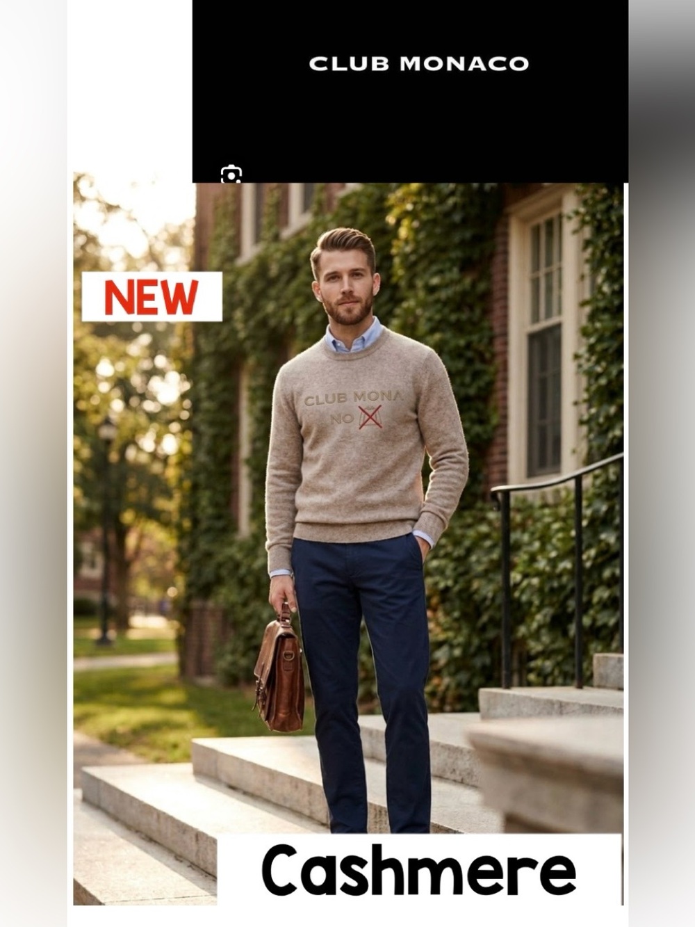 NEW Club Monaco 100% Cashmere Crewneck Sweater in a heathered oatmeal/beige tone